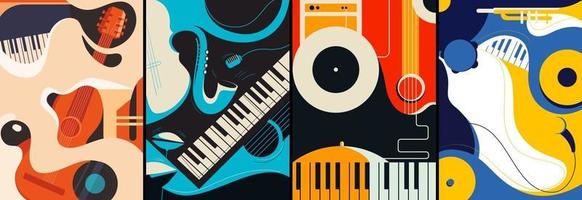Collection of jazz posters vector