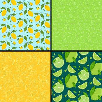 Set of seamless patterns with citrus fruits vector