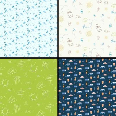 Set of seamless patterns with travel elements