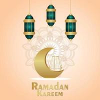 Realistic vector illustration of ramadan kareem islamic festival background with arabic lantern and moon