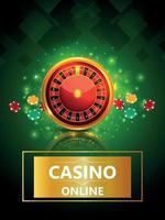 Casino gambling game with vector illustration of roulette wheel chips and playing cards