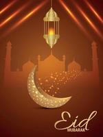 Islamic festival background with realistic golden moon and lantern vector