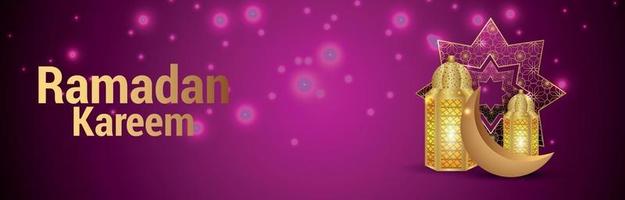 Ramadan kareem islamic golden lantern and moon on pink background vector