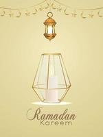 Eid mubarak or ramadan kareem vector illustration with golden lantern on flat background