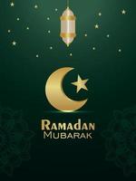 Realistic vector illustration of ramadan kareem with golden moon on green background