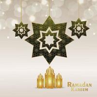 Ramadan kareem islamic festival greeting card with elegant golden lantern vector