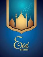Flyer de fiesta de invitación de eid mubarak con mezquita dorada vector