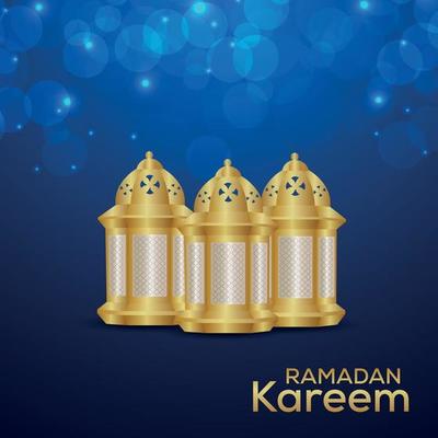 Islamic festival of ramadan kareem vector islamic golden lantern on blue background