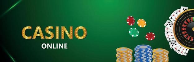 Casino online gambling game with creative vector playing cards roulette wheel and casino chips