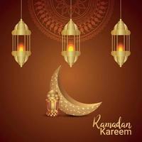 elegante vector luna dorada de ramadan kareem diseño de invitación con mezquita