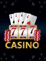 Casino gambling game with vector illustration of slot machine and palying cards