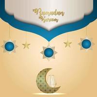 Ramadan kareem realistic pattern moon and crystal lantern on creative background vector