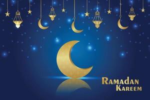 Islamic festival of ramadan kareem background with golden moon on blue background vector