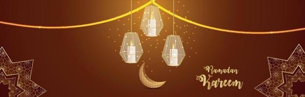 Eid mubarak indian festival invitation banner or header with golden ornamental on pattern background vector