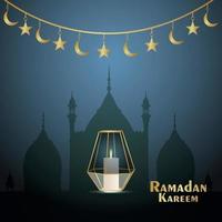 Elegant vector golden moon of ramadan kareem invitation design with mosque