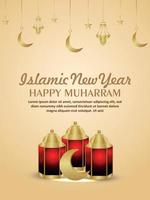 Realistic islamic new year background with creative lantern vector