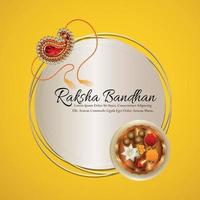 Realistic vector illustration of happy raksha bandhan invitation background with rakhi and pooja thali