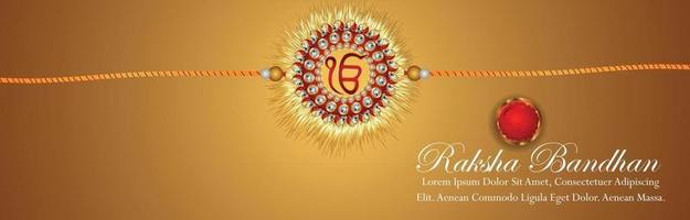 Raksha bandhan invitation banner or header with crystal and golden rakhi vector