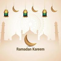 Ramadan kareem vector illustration and background with golden lantern and moon
