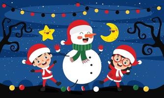 Christmas Greeting Card Design With Cartoon Characters vector