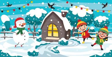 Christmas Greeting Card Design With Cartoon Characters vector