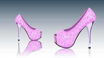 Pink shoes high heels with rhinestones realistic