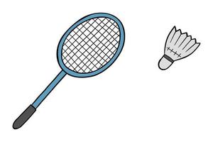 Ilustración de vector de dibujos animados de raqueta de bádminton y volante de pelota