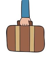 Cartoon Vector Illustration Of Travel Suitcase And Man Holding It