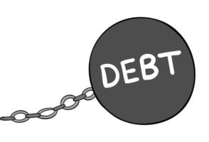 Cartoon Vector Illustration of Big Debt Weight and Chain