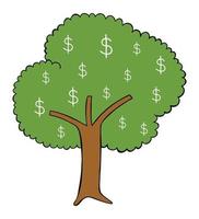 Ilustración de vector de dibujos animados de árbol con dólar