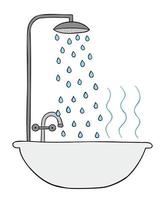 Cartoon Vector Illustration of Shower Bathtub and Hot Water