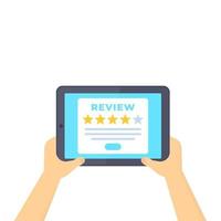 Customer review feedback tablet in hands vector illustration