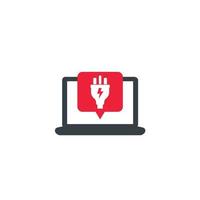 laptop with electric plug on screen vector icon