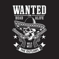 calavera mexicana con sombrero y pistolas