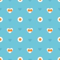 Happy Valentines Day seamless blue pattern Heart shape fried eggs on the pan Valentines day concept Easter holiday background vector