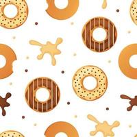 Sweet colorful baked glazed donuts or doughnuts Seamless pattern with sprinkles and splashes vector