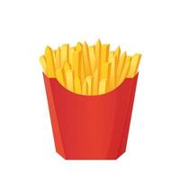 El concepto de comida rápida de caja de papas fritas realista se puede utilizar como ilustración de vector de stock de maqueta en estilo de dibujos animados aislado sobre fondo blanco
