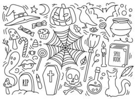 conjunto de iconos de atributos ocultos de halloween dibujados a mano vector