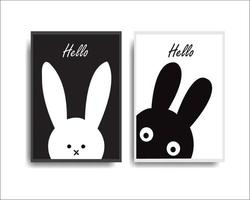 cartel de la pared de la habitación conjunto de ilustraciones vectoriales de conejo blanco y negro vector