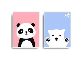 Lindo conjunto de diseño de carteles de animales panda y osos polares vector