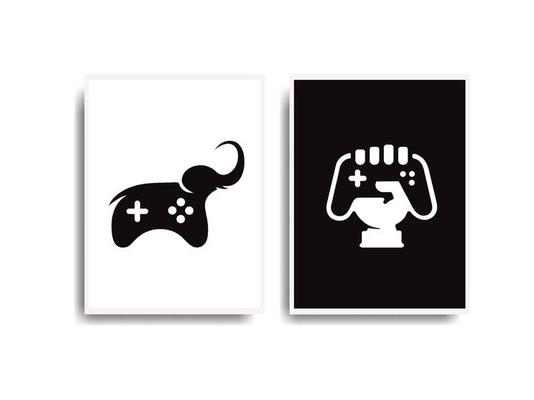 Vector black and white game poster design set