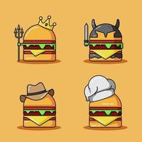 Conjunto de ilustración de icono de vector de mascota de hamburguesa