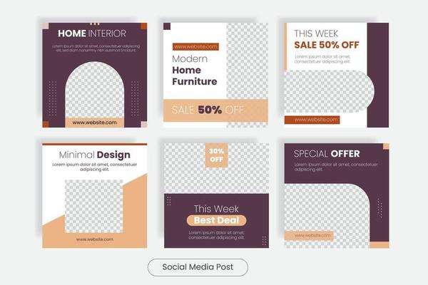 Furniture square social media post template banner set
