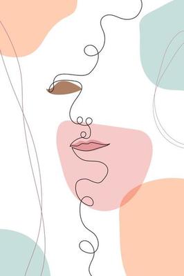 Line Art Doodle Woman Face with closed Eye Continuous Outline Close up Female Portrait with Abstract Shape and Line