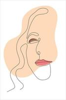 Line Art Doodle Illustration of Woman Face Continuous Outline Closeup Female Portrait with Abstract Simple Shape vector