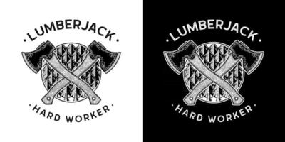 line art vector illustration of axe cutting wood lumberjack fit for tshirt