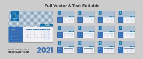 2022 calendario de escritorio con diseño azul calendario de escritorio azul 2022 nuevo calendario de escritorio 2021 plantilla 12 meses incluidos vector