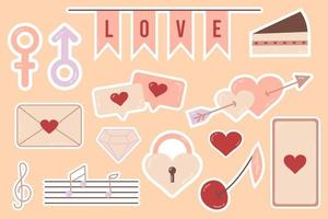 Beautiful love stickers Romantic objects for planner and organizer vector