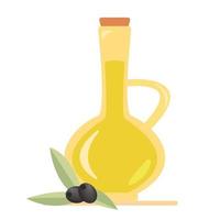 Olive oil in a jug and olives and olive branches Isolated vector illustration icon symbol object sticker design element for menu poster label packaging