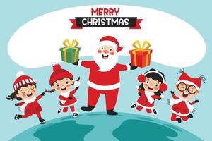 Christmas Greeting Card Design With Cartoon Characters vector